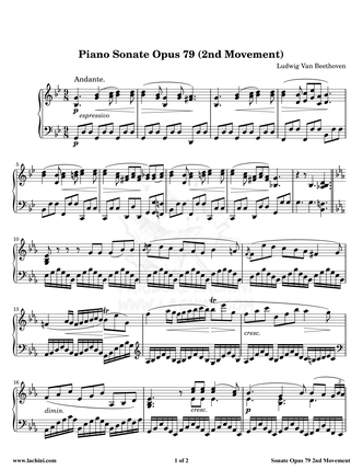 Piano Sonate Opus 79 - 2nd Movement Sheet Music