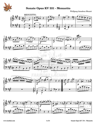 Sonate Opus KV 331 Menuetto Partitura