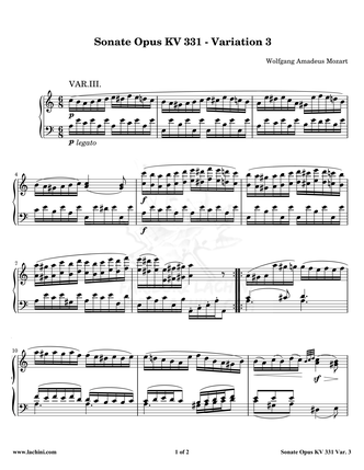 Sonate Opus KV 331 Variation 3 Partitura