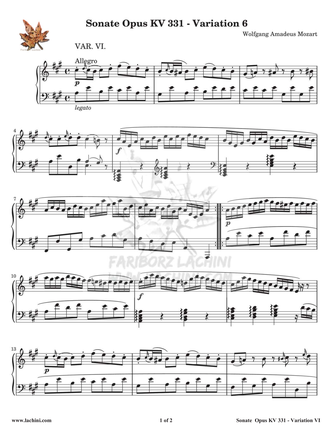 Sonate Opus KV 331 Variation 6 Partitura