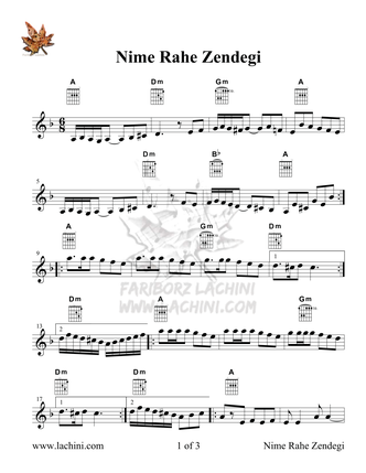 Nime Rahe Zendegi แผ่นโน้ตเพลง