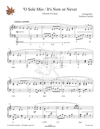 O Sole Mio - Its Now Or Never Sheet Music