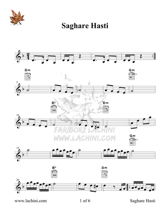 Saghare Hasti müzik notasi